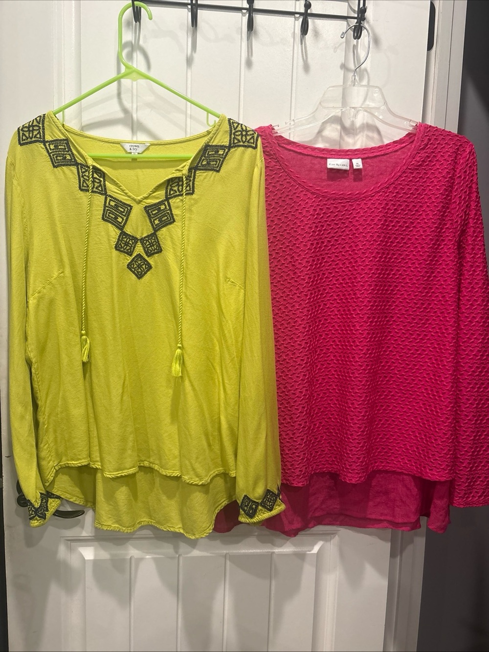 Bright Pink Knit Long-Sleeve Top by Kim Roger’s & Crown&Ivy lime green long sl